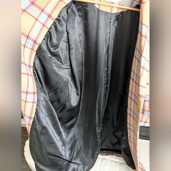 Walk In Dark Plaid COTTON Blend Long Oversized Coat Double Breasted Size M - Picture 4 of 7